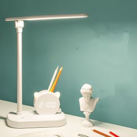 style: 3600mAh - LED Eye Protection Desk Lamp Pen Holder With Clock USB Charging Bedroom Bedside Lamp