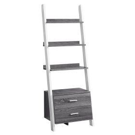 16.75" x 25.5" x 69" Grey White Particle Board Hollow Core  Bookcase with 2 Storage Drawers