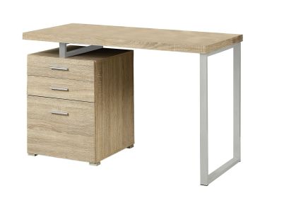 24" Light Brown Rectangular Computer Desk With Three Drawers