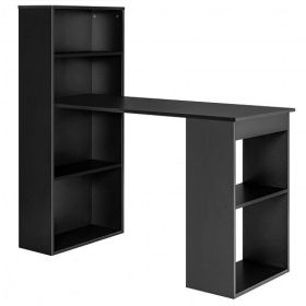 Computer Desk Writing Workstation Office with 6-Tier Storage Shelves-Black - Color: Black