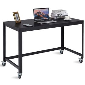 Wood Top Metal Frame Rolling Computer Desk Laptop Table-Black - Color: Black