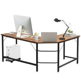 L Shaped Corner Computer Desk Laptop Gaming Table Workstation-Brown - Color: Brown