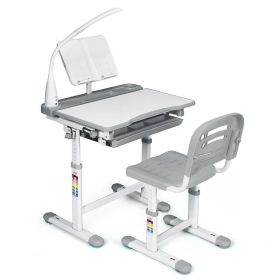 Adjustable Kids Desk Chair Set with Lamp and Bookstand-Gray - Color: Gray