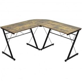 59 Inches L-Shaped Corner Desk Computer Table for Home Office Study Workstation-Brown - Color: Brown
