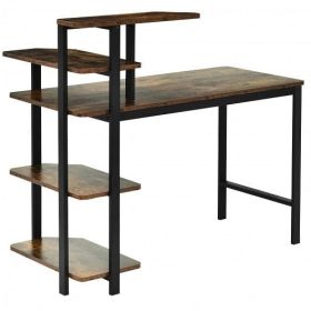 Computer Desk Writing Study Table with Storage Shelves Home Office Rustic Brown-Rustic Brown - Color: Rustic Brown