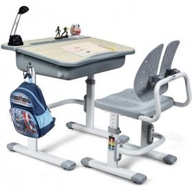Kids Desk and Chair Set Children's Study Table Storage-Gray - Color: Gray