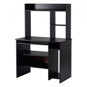 Home Office Computer Desk with Bookcase Keyboard Tray and CPU Stand-Black - Color: Black