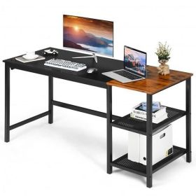 59 Inch Home Office Computer Desk with Removable Storage Shelves-Black - Color: Black