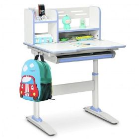 Kids Multifunctional Writing Desk with Tilt Desktop and Book Shelf-Blue - Color: Blue