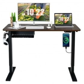 48-inch Electric Height Adjustable Standing Desk with Control Panel-Walnut - Color: Walnut