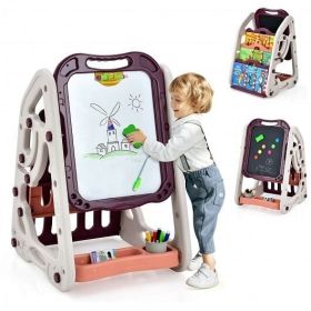 3-in-1 Kids Art Easel Double-Sided Tabletop Easel with Art Accessories-Red - Color: Red