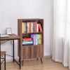 Bookcase, 2-Tier Bookshelf with Doors, Storage Cabinet for Books, Photos, Decorations, in Living Room, Office, Library(Walnut)