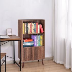 Bookcase, 2-Tier Bookshelf with Doors, Storage Cabinet for Books, Photos, Decorations, in Living Room, Office, Library(Walnut)