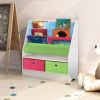 Children's Bookcase with Box, 3 Straps Children's Bookshelf, Wooden and Fabric Baby Bookshelf with Toy Storage Box Children's Colorful Storage Box