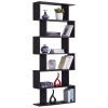 6 Shelf Bookcase, Modern S-Shaped Z-Shelf Style Bookshelf, Multifunctional Wooden Storage Display Stand Shelf for Living Room, Home Office, Bedroom, B