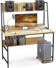 Mecor Computer Desk Writing Study Workstation 47 inches with Upper Shelf/Storage Bookshelf and CPU Stand Modern Design for Home Office Small Spaces (Y
