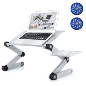 Adjustable Laptop Stand Laptop Desk with 2 CPU Cooling USB Fans for Bed Aluminum Lap Workstation Desk with Mouse Pad, Foldable Cook Book Stand Noteboo