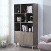 67" Bookcase with Doors, 3-tier Bookshelf, Oak