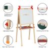 Kids Wooden Art Easel Double-Sided Whiteboard and Chalkboard Adjustable Standing Easel with Paper Roll Holder