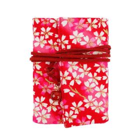 Japanese Style Falled Sakura Rope Closure Credit Card Holder Red Fold Card Pocket Pack for Elegant Ladies