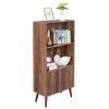 Bookcase, 2-Tier Bookshelf with Doors, Storage Cabinet for Books, Photos, Decorations, in Living Room, Office, Library(Walnut)