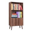 Bookcase, 2-Tier Bookshelf with Doors, Storage Cabinet for Books, Photos, Decorations, in Living Room, Office, Library(Walnut)