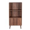 Bookcase, 2-Tier Bookshelf with Doors, Storage Cabinet for Books, Photos, Decorations, in Living Room, Office, Library(Walnut)