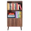 Bookcase, 2-Tier Bookshelf with Doors, Storage Cabinet for Books, Photos, Decorations, in Living Room, Office, Library(Walnut)