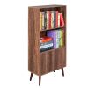 Bookcase, 2-Tier Bookshelf with Doors, Storage Cabinet for Books, Photos, Decorations, in Living Room, Office, Library(Walnut)