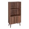 Bookcase, 2-Tier Bookshelf with Doors, Storage Cabinet for Books, Photos, Decorations, in Living Room, Office, Library(Walnut)
