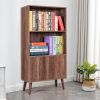Bookcase, 2-Tier Bookshelf with Doors, Storage Cabinet for Books, Photos, Decorations, in Living Room, Office, Library(Walnut)