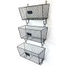 3pcs Wire Letter Mail Mount Metal Rack Basket Vintage Triple Organizer Black Wall Mount Metal Wire Storage Mesh Bin for Kitchen Bathroom Laundry Close