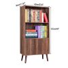 Bookcase, 2-Tier Bookshelf with Doors, Storage Cabinet for Books, Photos, Decorations, in Living Room, Office, Library(Walnut)