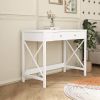Modern Home Office Desk Study Table Writing Desk with 1 Storage Drawer,Makeup Vanity Dressing Table X Design Accent-White