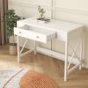 Modern Home Office Desk Study Table Writing Desk with 1 Storage Drawer,Makeup Vanity Dressing Table X Design Accent-White