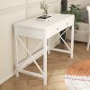 Modern Home Office Desk Study Table Writing Desk with 1 Storage Drawer,Makeup Vanity Dressing Table X Design Accent-White