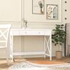 Modern Home Office Desk Study Table Writing Desk with 1 Storage Drawer,Makeup Vanity Dressing Table X Design Accent-White