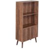 Bookcase, 2-Tier Bookshelf with Doors, Storage Cabinet for Books, Photos, Decorations, in Living Room, Office, Library(Walnut)
