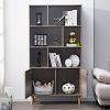 67" Bookcase with Doors, 3-tier Bookshelf, Oak