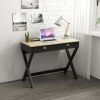 conifferism Simple Student Black Writing Desk with 2 Drawers, Modern Wood Computer Table Desk, Sturdy X-Shaped Leg for Home Office, Bedroom