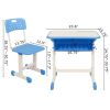 Student Desk and Chair Combo, Height Adjustable Children's Desk and Chair Workstation with Drawer, Pencil Grooves and Hanging Hooks for Home, School a