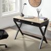 conifferism Simple Student Black Writing Desk with 2 Drawers, Modern Wood Computer Table Desk, Sturdy X-Shaped Leg for Home Office, Bedroom