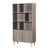 67" Bookcase with Doors, 3-tier Bookshelf, Oak
