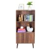 Bookcase, 2-Tier Bookshelf with Doors, Storage Cabinet for Books, Photos, Decorations, in Living Room, Office, Library(Walnut)