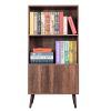 Bookcase, 2-Tier Bookshelf with Doors, Storage Cabinet for Books, Photos, Decorations, in Living Room, Office, Library(Walnut)