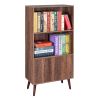 Bookcase, 2-Tier Bookshelf with Doors, Storage Cabinet for Books, Photos, Decorations, in Living Room, Office, Library(Walnut)