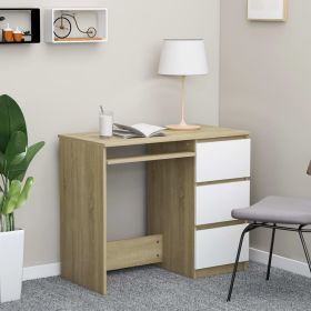 Desk White and Sonoma Oak 35.4"x17.7"x29.9" Chipboard