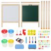 Kids Wooden Art Easel Double-Sided Whiteboard and Chalkboard Adjustable Standing Easel with Paper Roll Holder