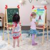 Kids Wooden Art Easel Double-Sided Whiteboard and Chalkboard Adjustable Standing Easel with Paper Roll Holder
