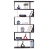6 Shelf Bookcase, Modern S-Shaped Z-Shelf Style Bookshelf, Multifunctional Wooden Storage Display Stand Shelf for Living Room, Home Office, Bedroom, B